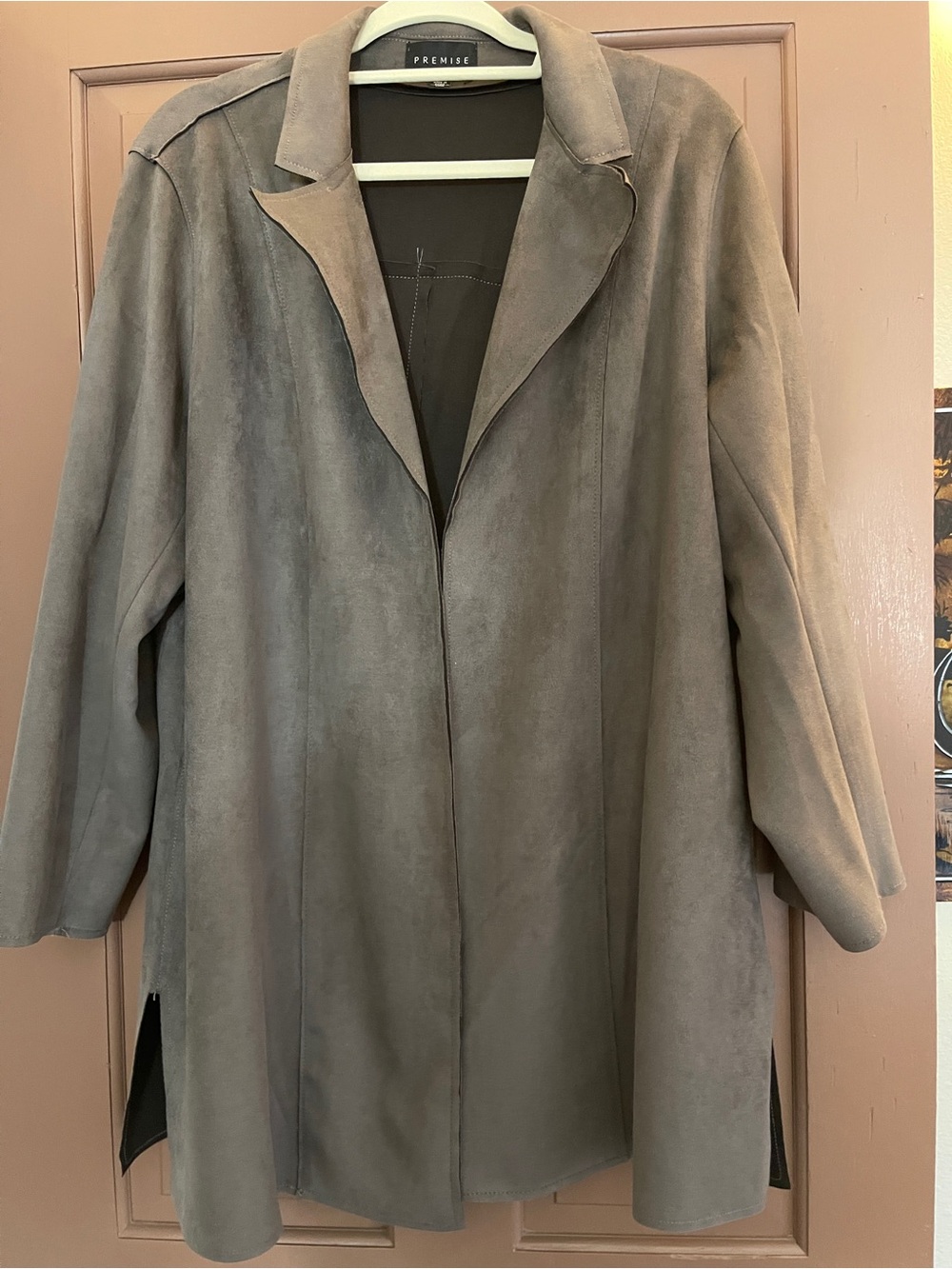 Gray Faux Suede Women’s Blazer Overcoat Première Brand Size 1X